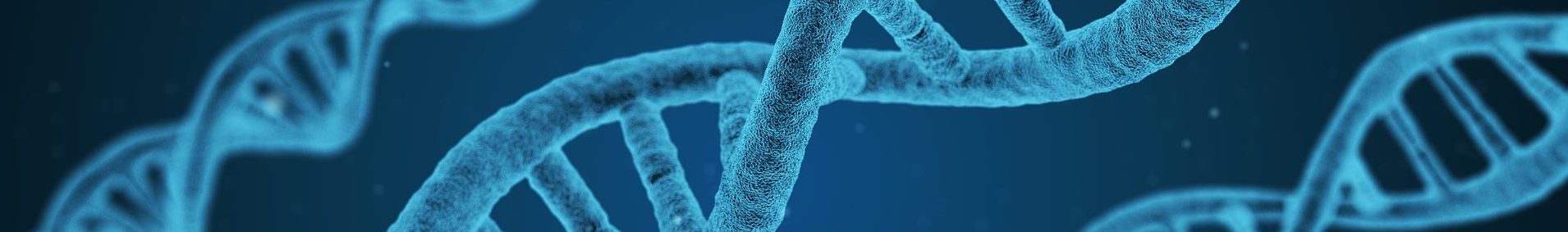 Bild på blå DNA-spiraler